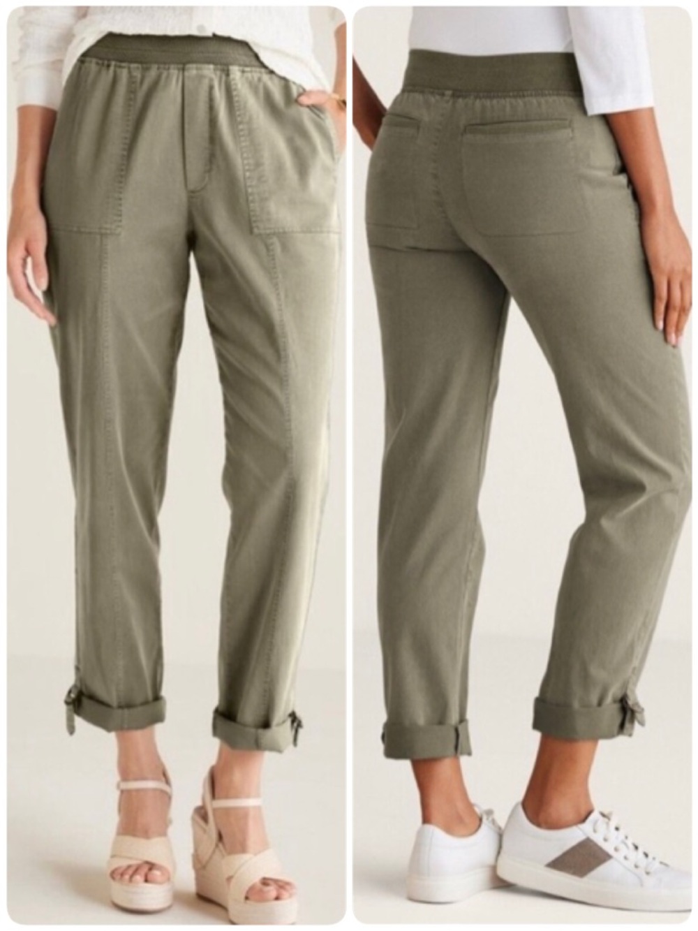 Soft Surroundings Medina Convertible Olive Green Pants Capri Cropped XSmall XS